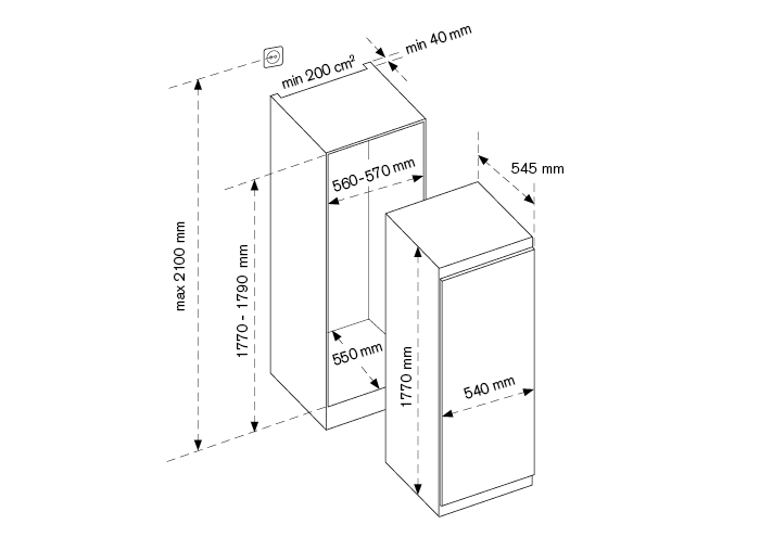 60 cm congélateur une porte H177 cm